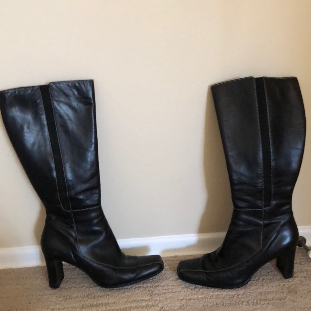 Anne Klein stack heeled boots, leather